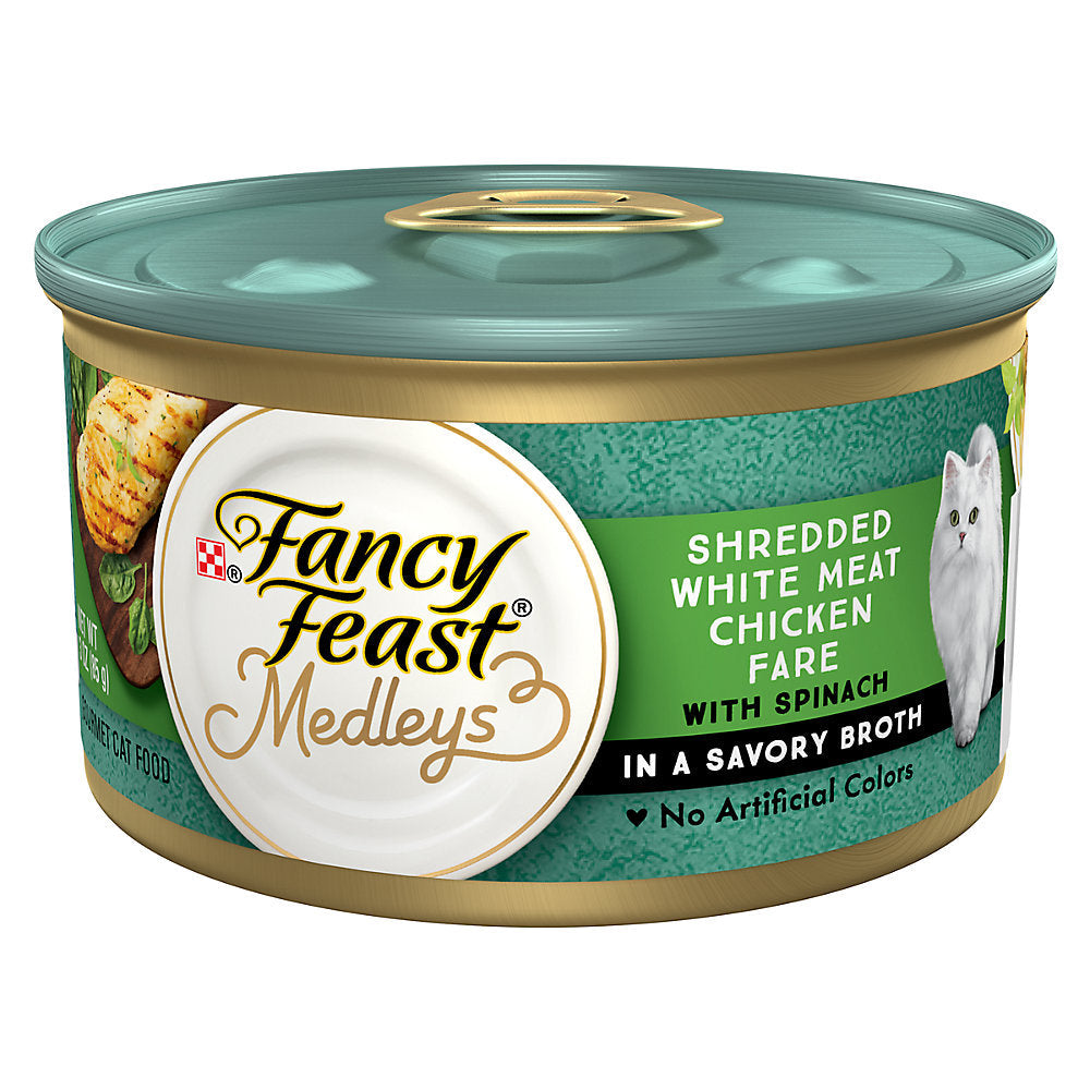 Fancy Feast white meat chicken shredded cat food in broth wet cat food, 3 ounce can