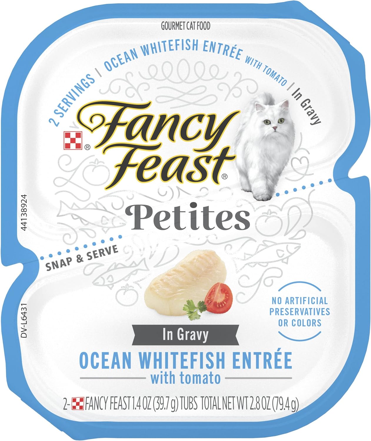 Fancy Feast ocean whitefish and tomato gravy wet cat food, 2.8 ounce twin-serving tray