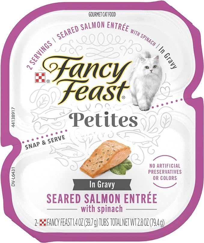 Fancy Feast Petites Seared Salmon with Spinach in Gravy, 2.8oz twin pack
