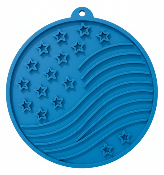 USA-K9 Stars and Stripes eMat lick mat with suction cups in light blue, SodaPup, sold through Sniff and Shift