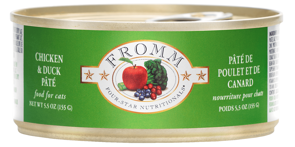Fromm Four-Star Chicken and Duck Pate wet cat food can, 5.5oz