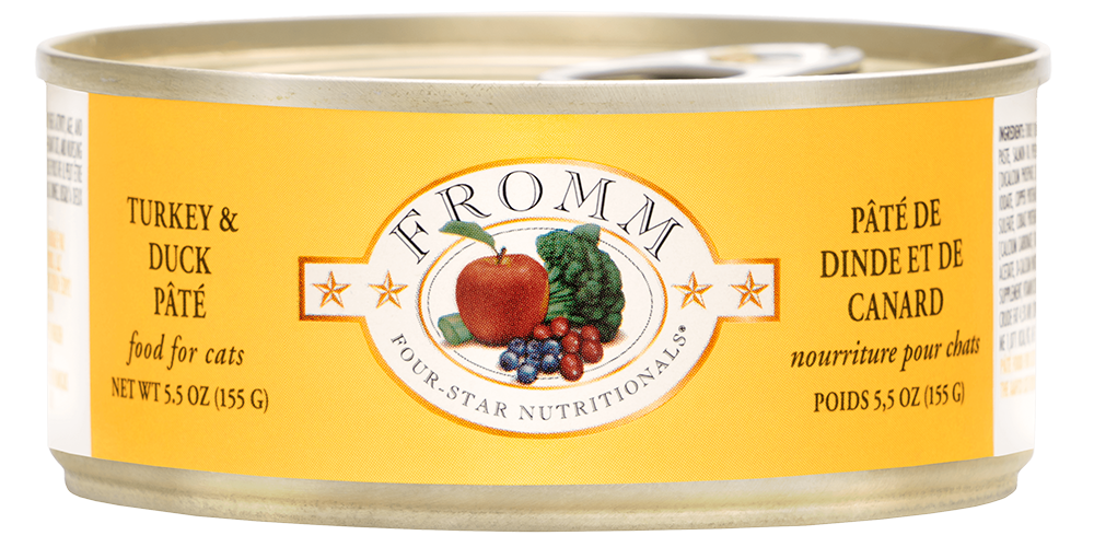 Fromm Four-Star Turkey and Duck Pate wet cat food can, 5.5oz