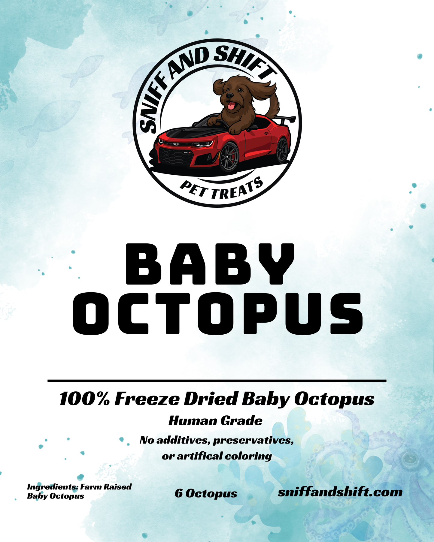 Freeze-dried baby octopus dog and cat treats, single-ingredient seafood snack