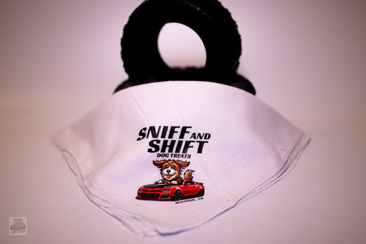 Sniff & Shift Logo Bandana – The Ultimate Accessory for Your Four-Legged Co-Pilot!