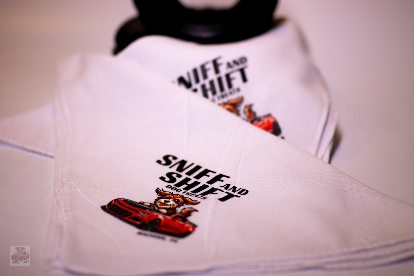 Sniff & Shift Logo Bandana – The Ultimate Accessory for Your Four-Legged Co-Pilot!