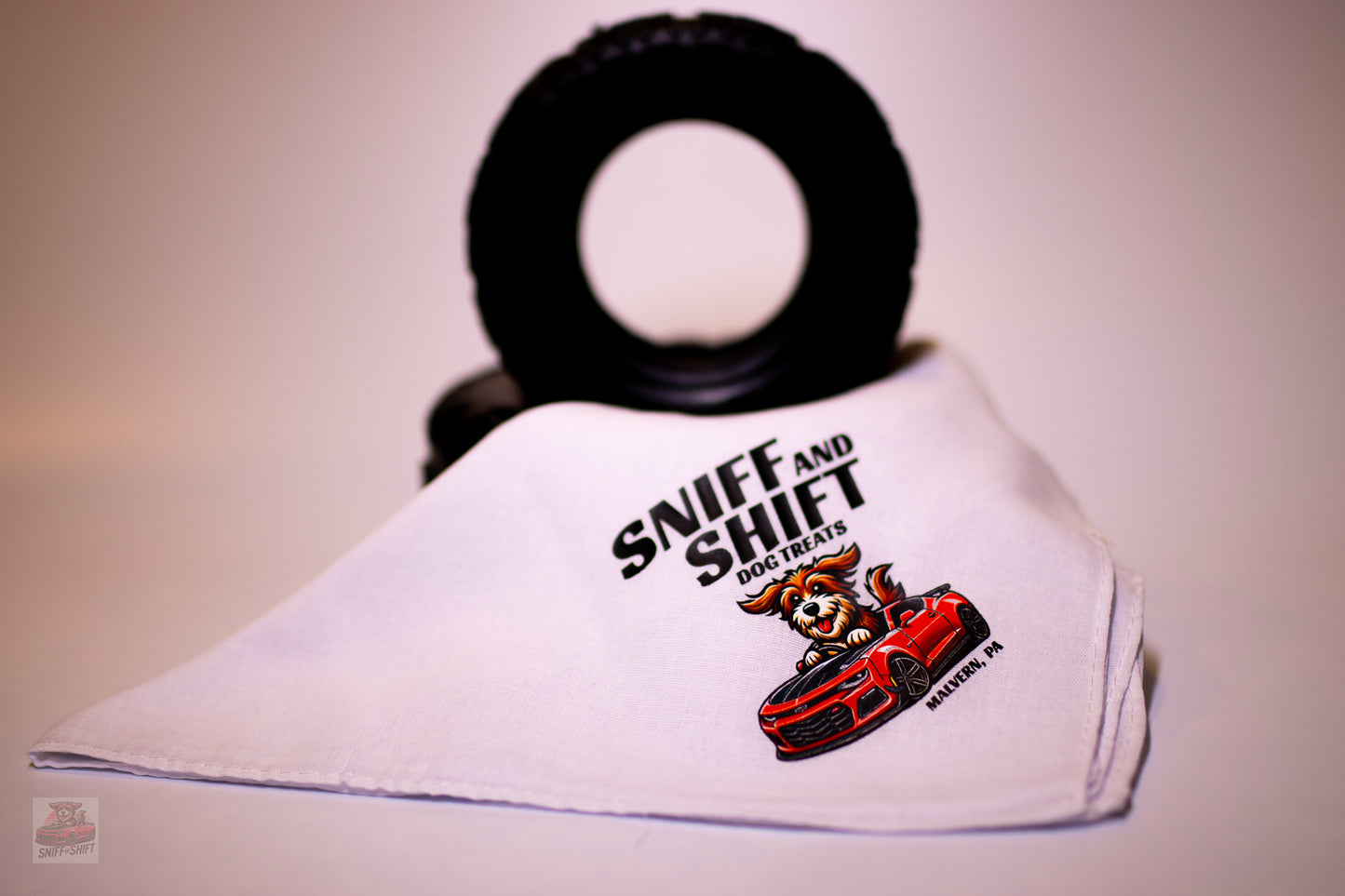 Sniff & Shift Logo Bandana – The Ultimate Accessory for Your Four-Legged Co-Pilot!