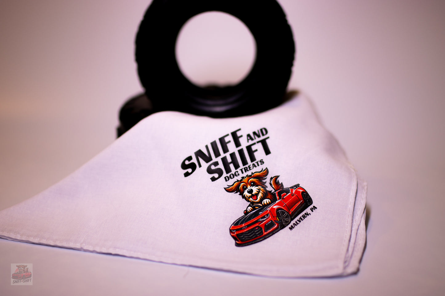Sniff & Shift Logo Bandana – The Ultimate Accessory for Your Four-Legged Co-Pilot!