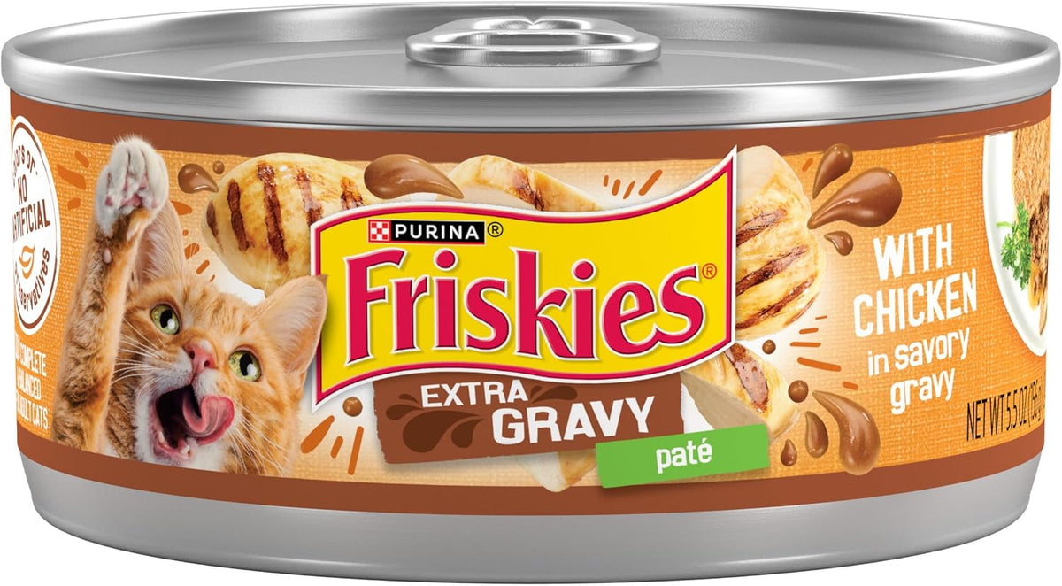 Can of Friskies Extra Gravy Chicken wet cat food, 5.5 ounce