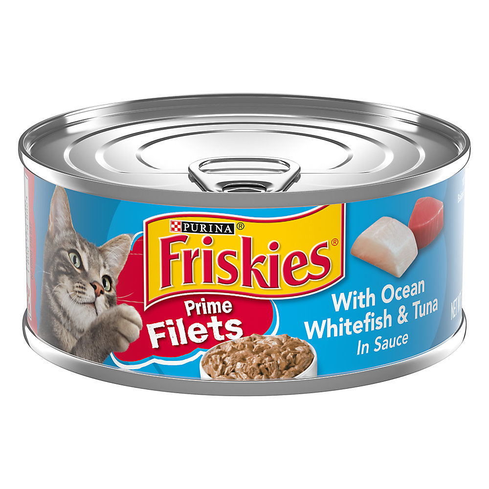 Friskies Prime Filet Oceanfish & Tuna in Sauce wet cat food can, 5.5oz