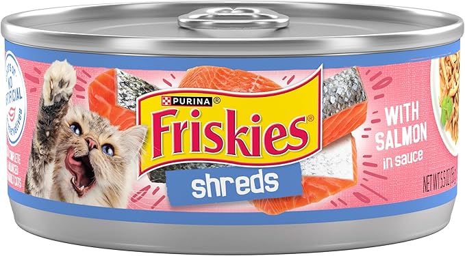 Friskies Shreds Salmon in Gravy wet cat food can, 5.5oz
