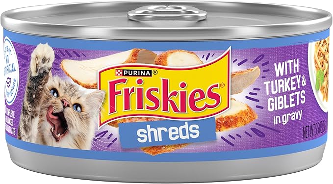 Friskies Shreds Turkey & Giblets in Gravy wet cat food can, 5.5oz
