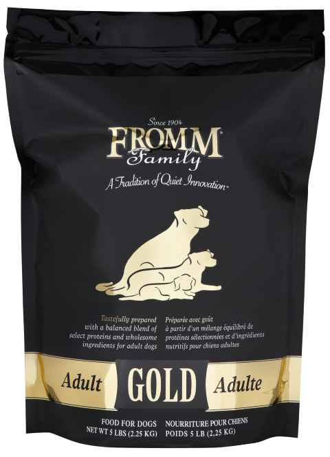 5lb, 15lb and 30lb bags of Fromm Gold Adult Chicken dry dog food