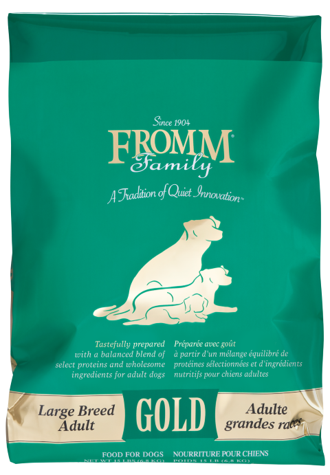 15lb and 30lb bags of Fromm Gold Adult Large Breed Chicken dry dog food
