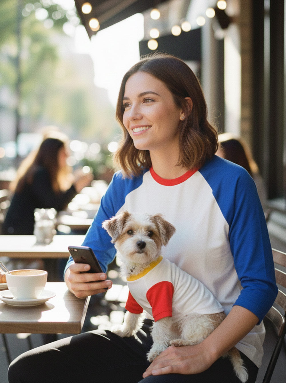 Owner in the Lakeside tee, matches the dog's Classique tee, Good Thomas, sold through Sniff and Shift