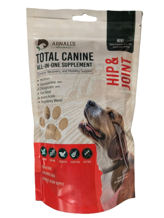Arnall's Naturals Total Canine Hip & Joint supplement package for dogs