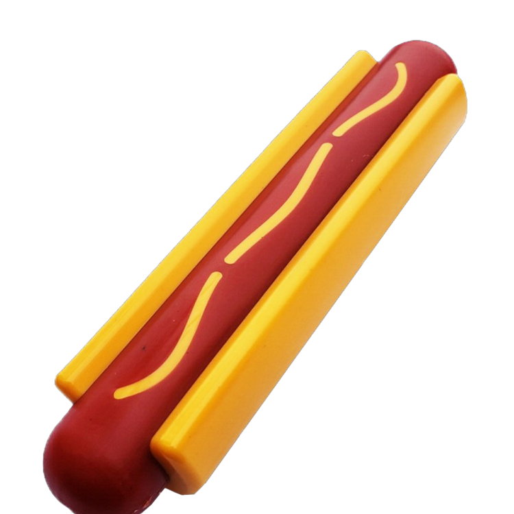 Hot Dog shaped nylon chew toy for small to medium dogs, SodaPup, sold through Sniff and Shift