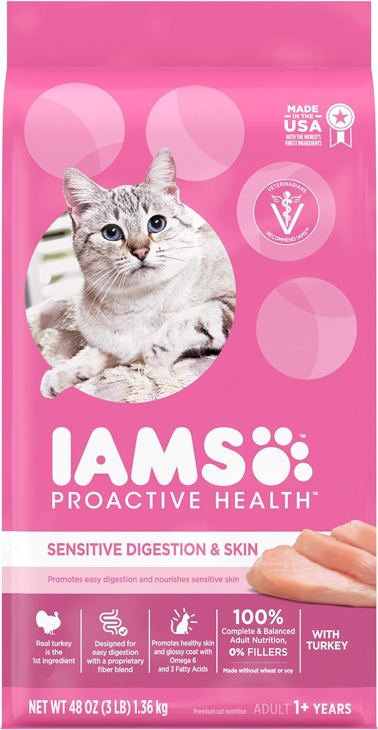 Iams Sensitive Digestion and Skin Turkey dry cat food bag