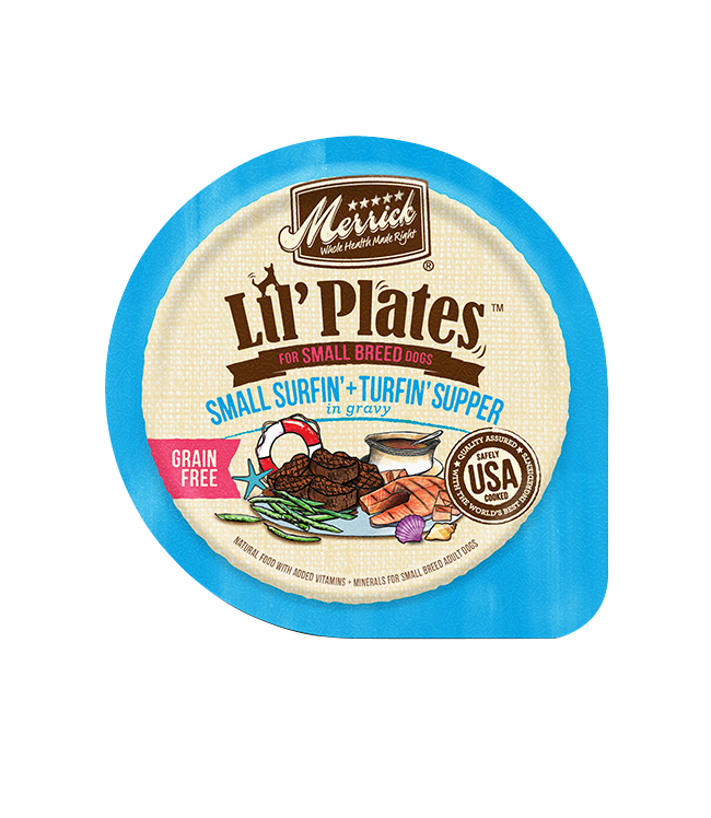 Can of Merrick Lil' Plates Grain Free Small Surfin and Turfin wet dog food