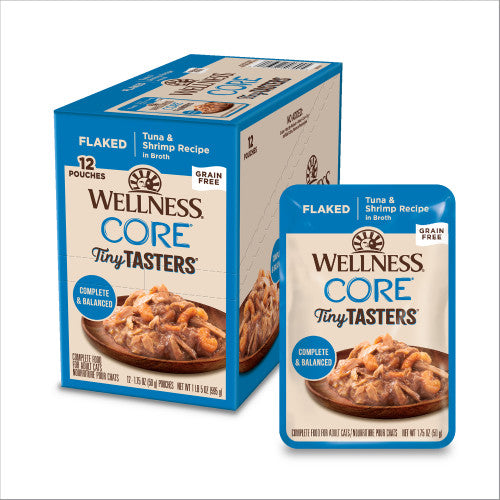 Wellness Core Adult Tiny Taster Flaked Tuna and Shrimp, 1.75-ounce pouch