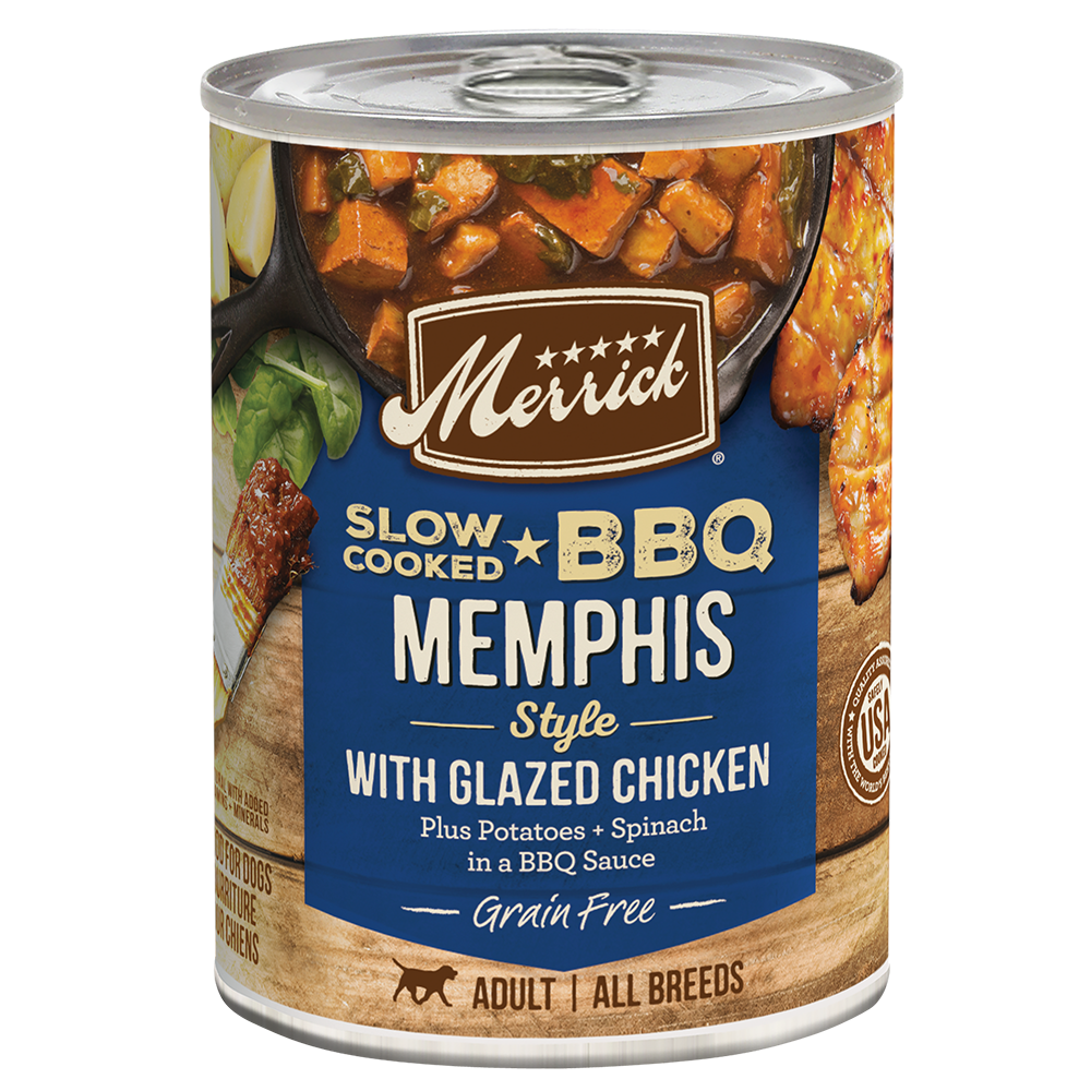 Merrick Slow Cooked Grain Free BBQ Memphis Style Chicken canned dog food, 12.7 oz can