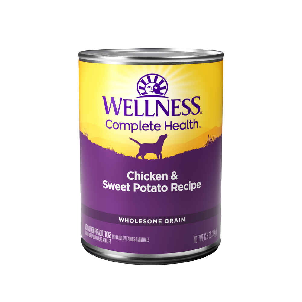 Can of Wellness Adult Chicken and Sweet Potato wet dog food