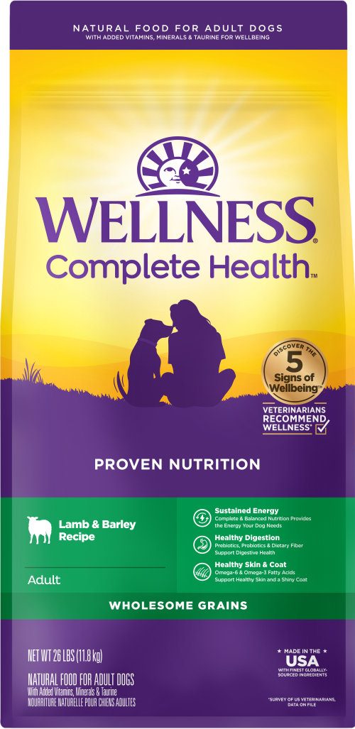 Bag of Wellness Complete Health Lamb & Barley dry dog food