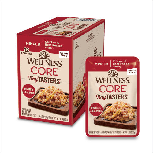 Wellness Core Adult Tiny Taster Minced Chicken and Beef, 1.75-ounce pouch