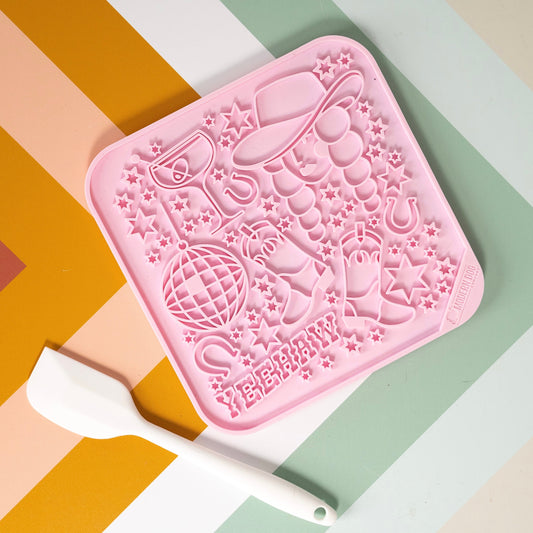 Disco Cowgirl silicone lick mat with suction cups by The Modern Dog Company, sold through Sniff and Shift