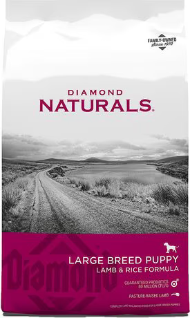 Bag of Diamond Naturals Large Breed Puppy Lamb and Rice dry dog food, 20lb size