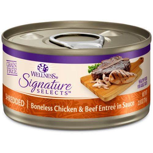 Wellness Core Adult Signature Select Shredded Chicken and Beef Entree, 2.8-ounce can