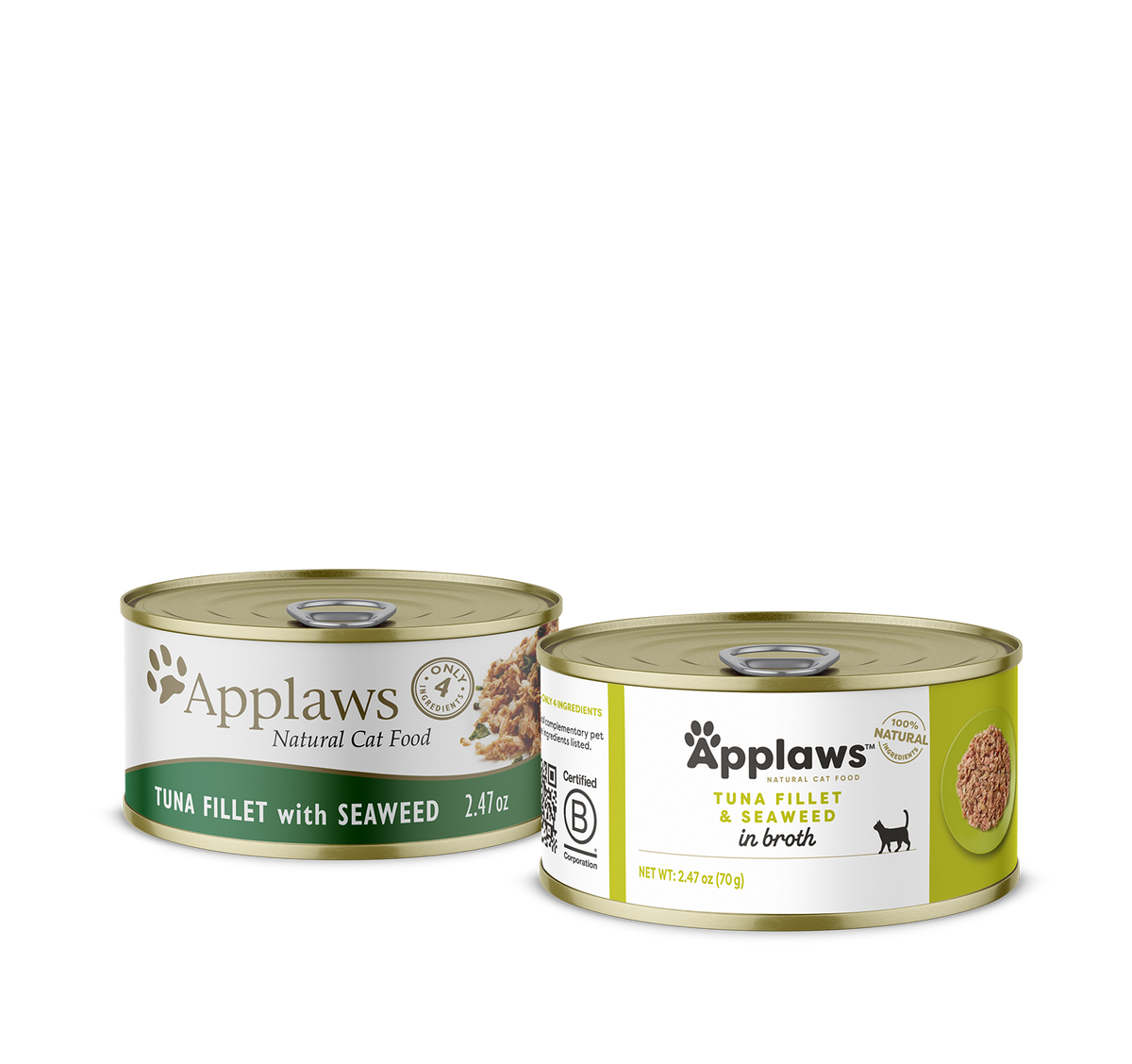 Applaws Tuna and Seaweed wet cat food can, 2.47 oz