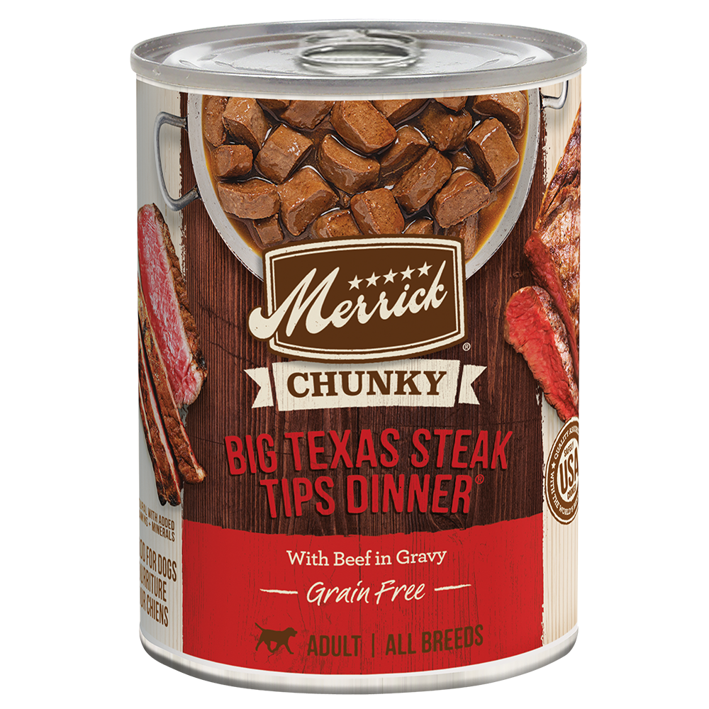 Merrick Chunky Grain Free Big Texas Steak Tips Dinner canned dog food, 12.7 oz can