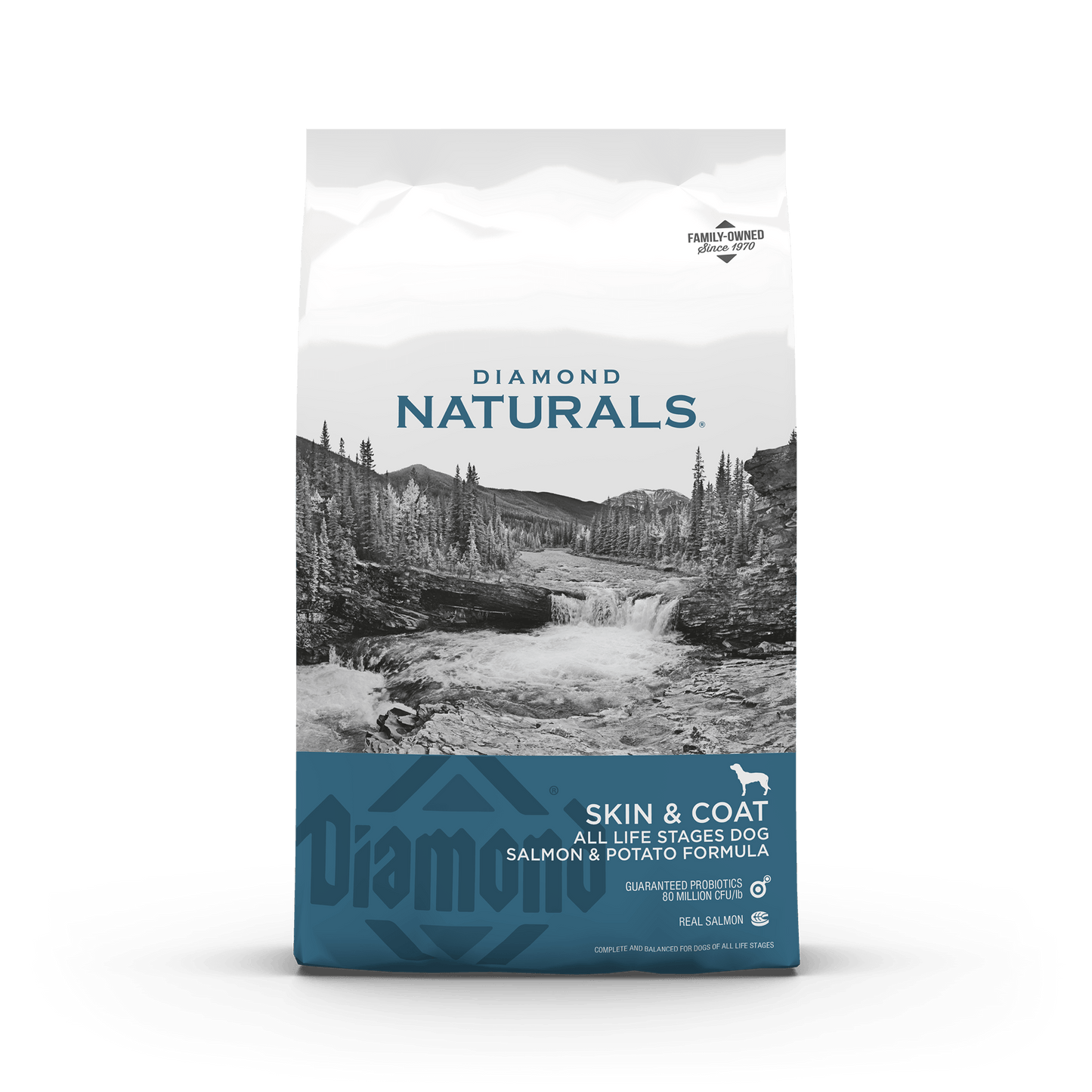 15 and 30 lb bags of Diamond Naturals Skin & Coat Salmon and Potato dry dog food