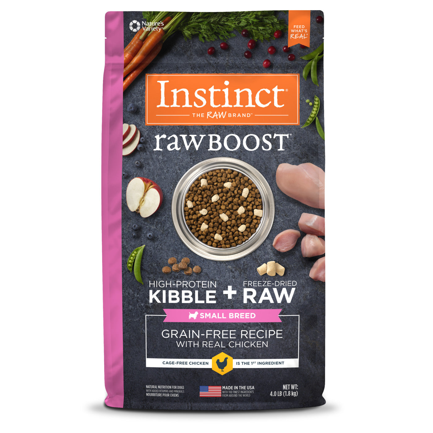3.5lb bag of Instinct Raw Boost Adult Small Breed Chicken dry dog food