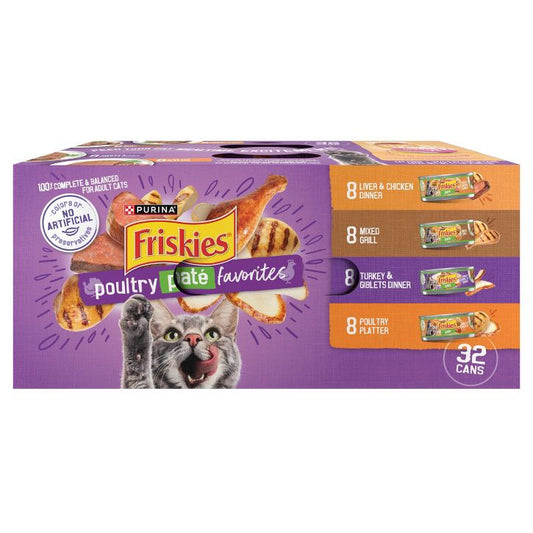 Friskies Poultry Pate Favorites variety pack, 32 cans, 5.5oz