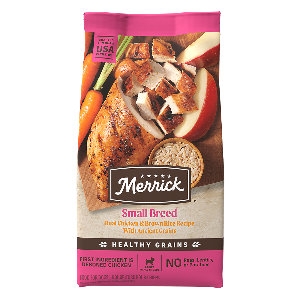 12lb bag of Merrick Small Breed Real Chicken & Brown Rice dry dog food