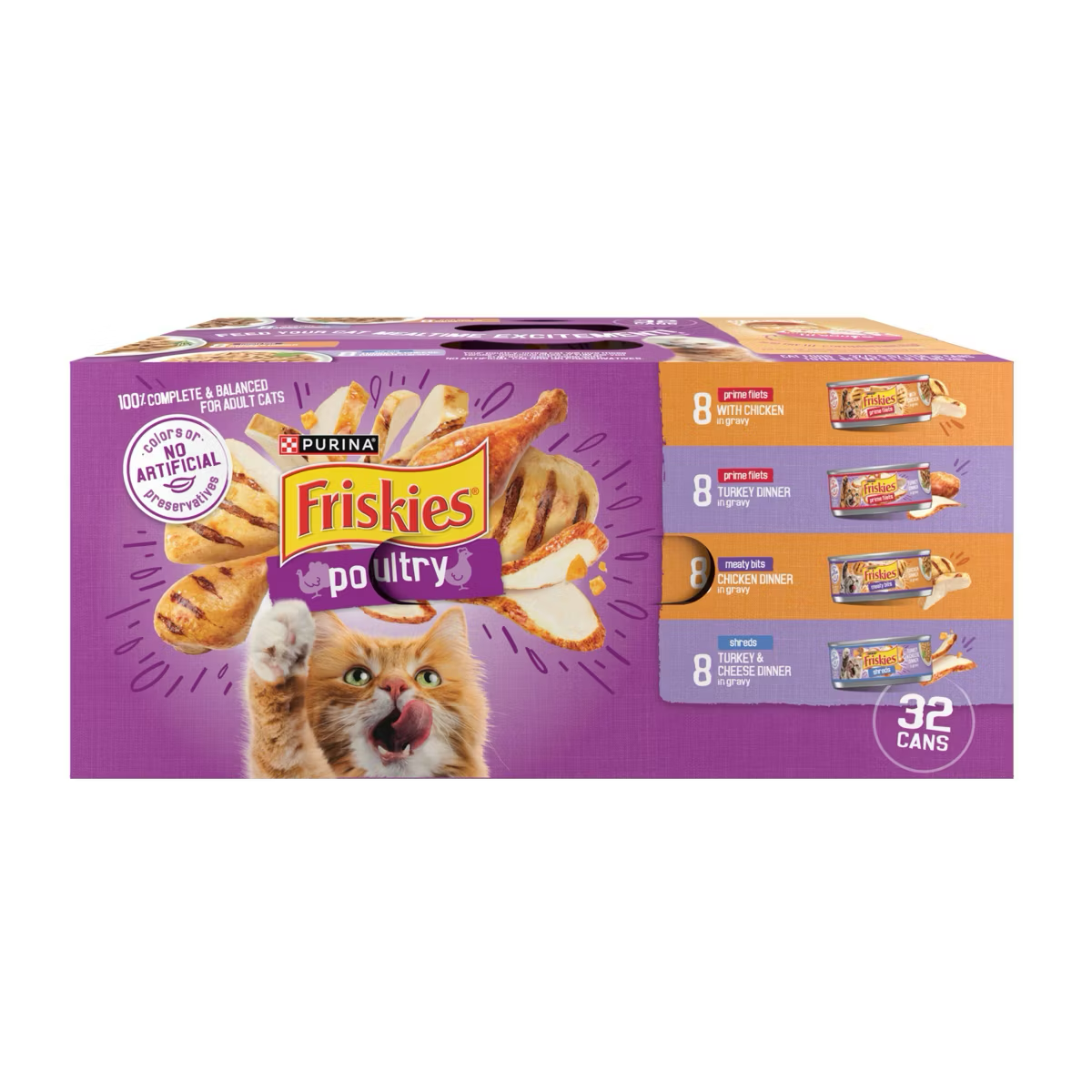 Box of Friskies Poultry Variety Pack wet cat food, 32 cans of 5.5 ounce