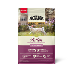 Acana Kitten Grain Free Chicken, Turkey and Salmon dry cat food bag, 4lb