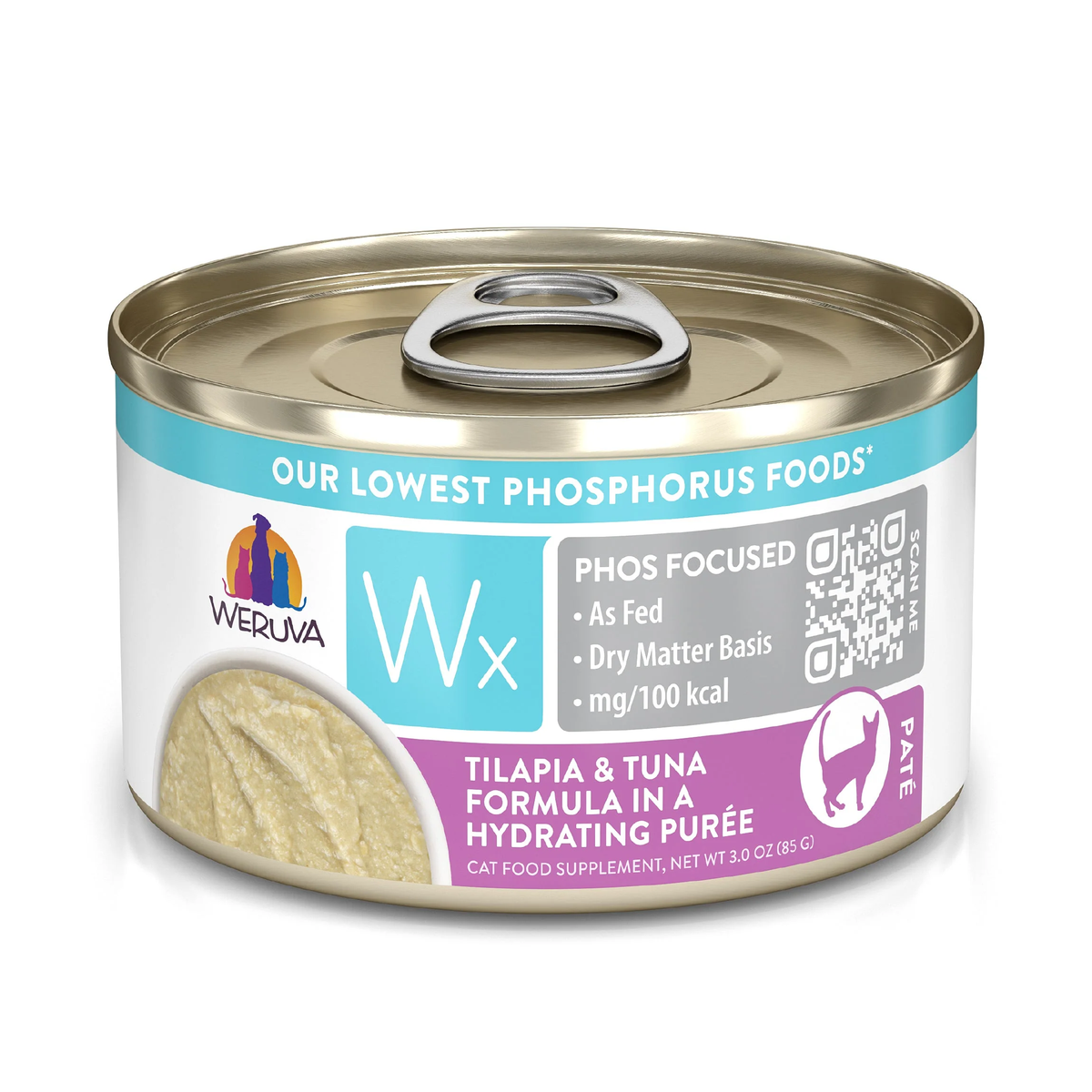 Can of Weruva Wx Tilapia and Tuna wet cat food, 3 ounce