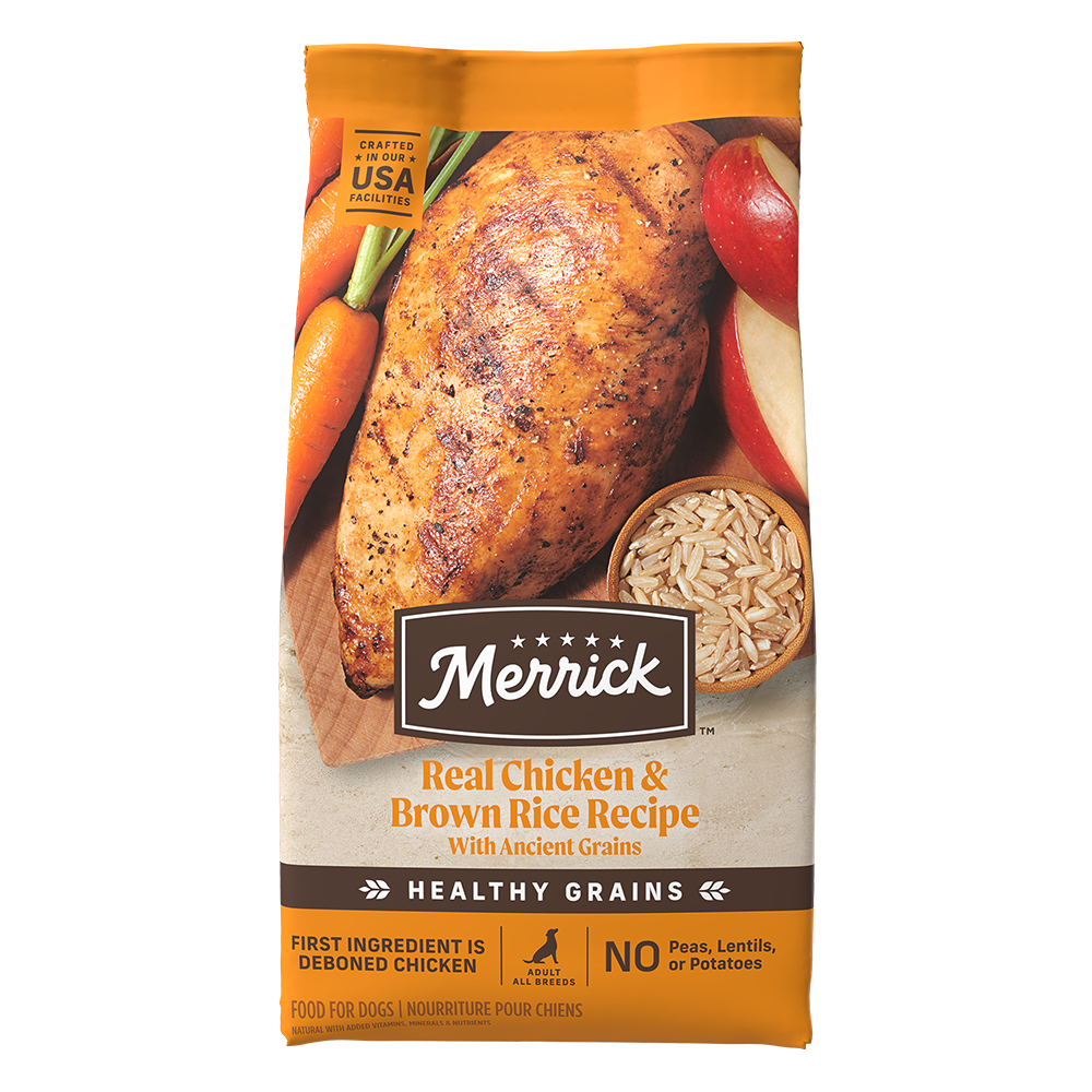 Bag of Merrick Classic Healthy Grains Chicken and Brown Rice dry dog food
