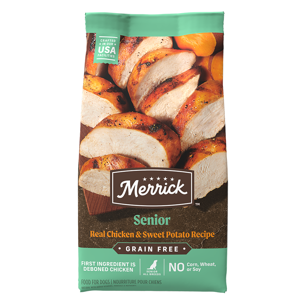 4lb bag of Merrick Grain Free Senior Chicken & Sweet Potato dry dog food