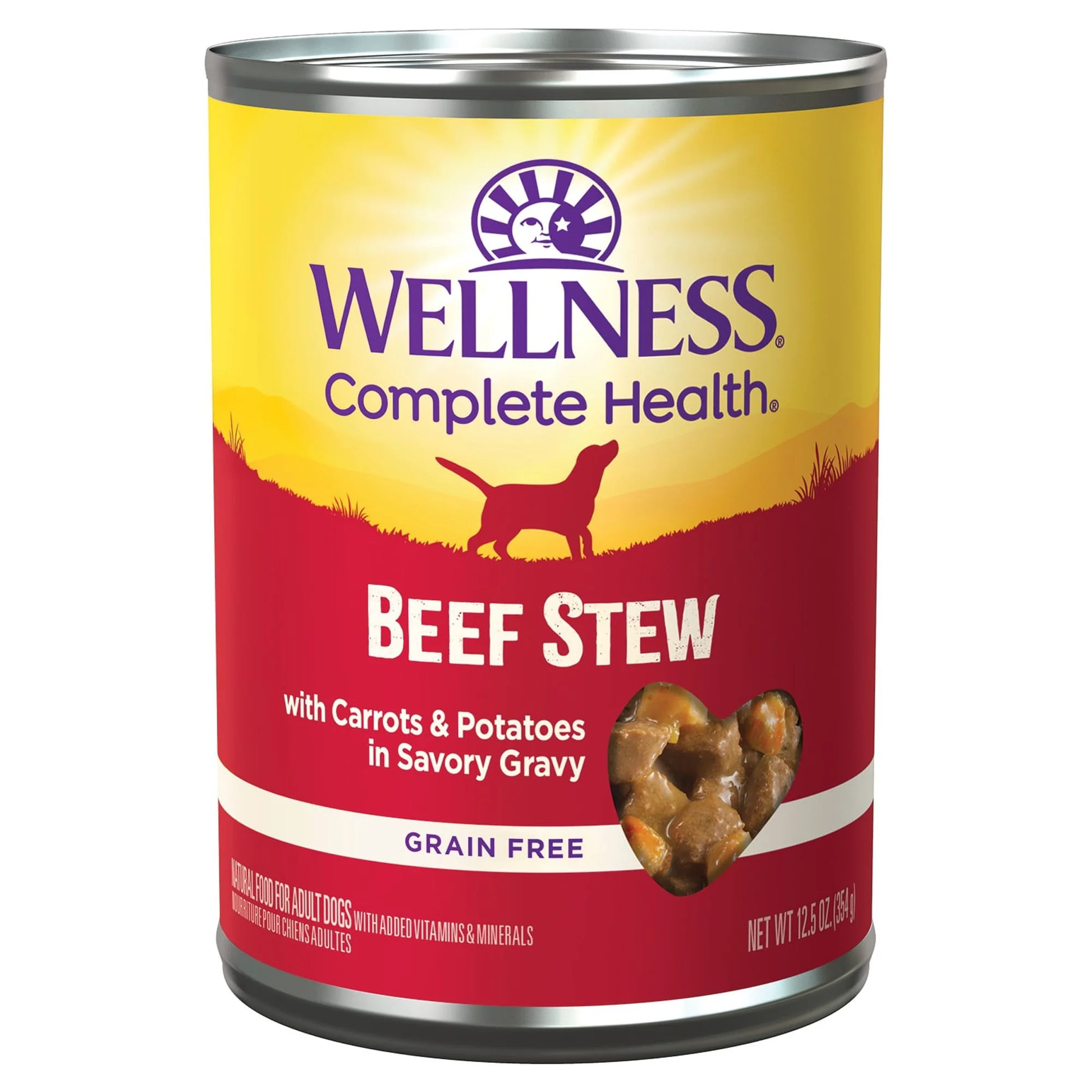 Can of Wellness Adult Beef Stew wet dog food