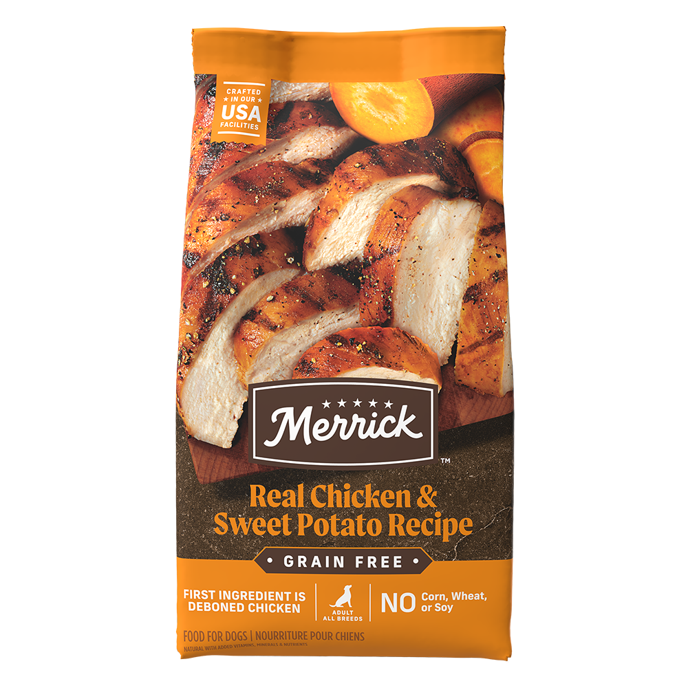 Bag of Merrick Grain Free Chicken and Sweet Potato dry dog food