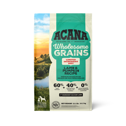 4lb bag of Acana Adult Wholesome Grains Lamb and Pumpkin limited ingredient dry dog food
