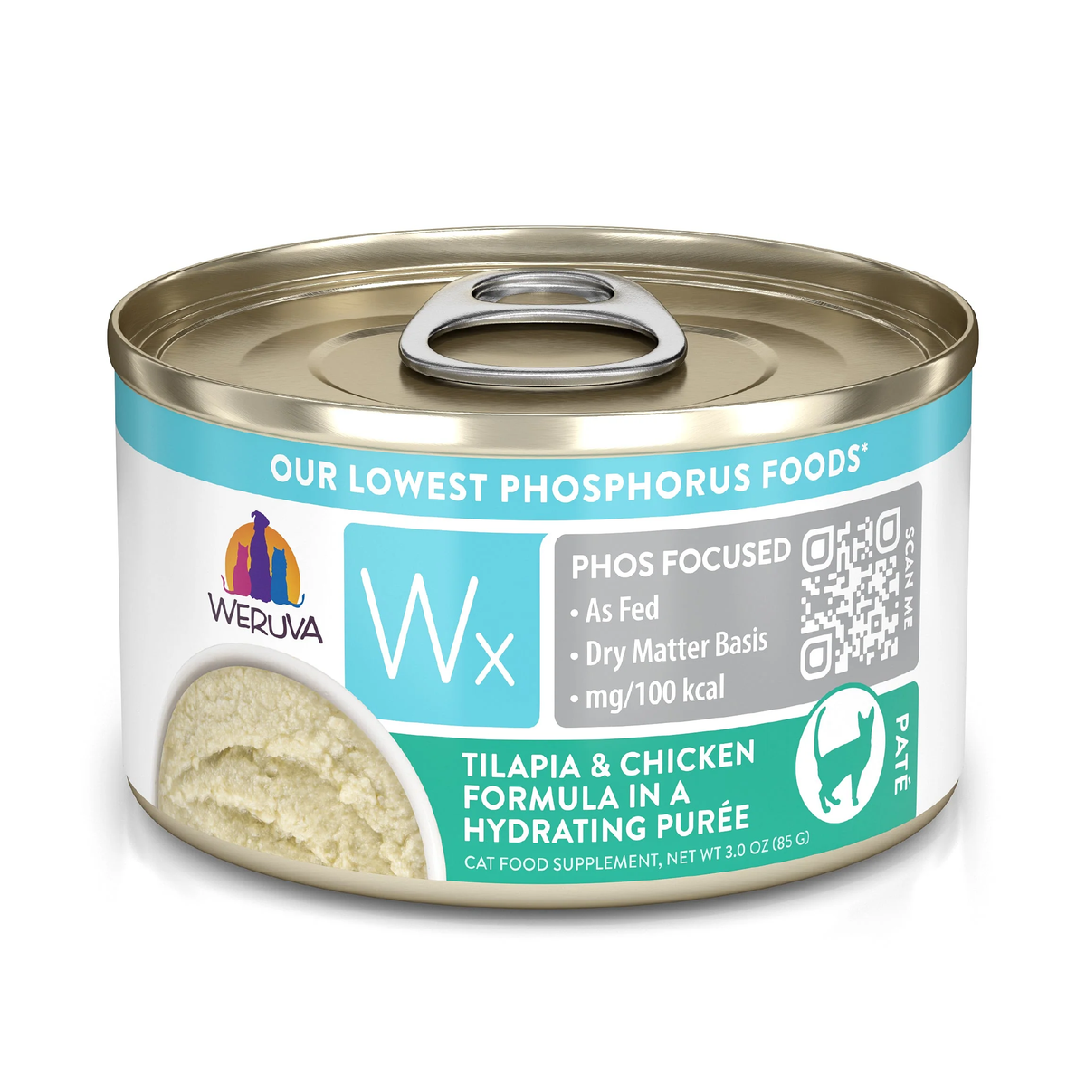 Can of Weruva Wx Tilapia and Chicken wet cat food, 3 ounce
