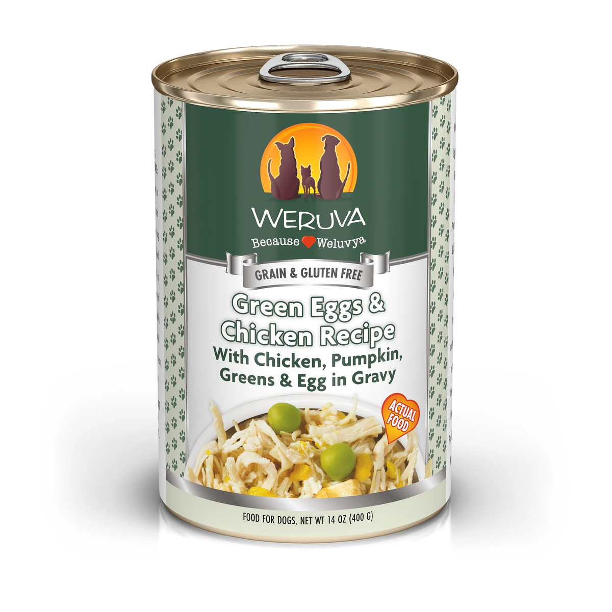 Can of Weruva Green Eggs and Chicken wet dog food, 14oz
