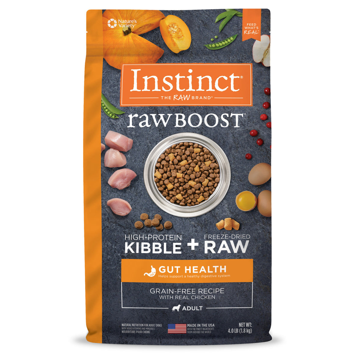 Bag of Instinct Raw Boost Adult Gut Health Grain Free Chicken Dry Dog Food (18lb)