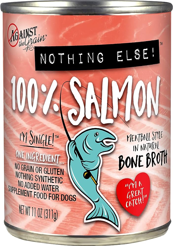 Against the Grain Nothing Else 100% Salmon wet dog food can, 11oz