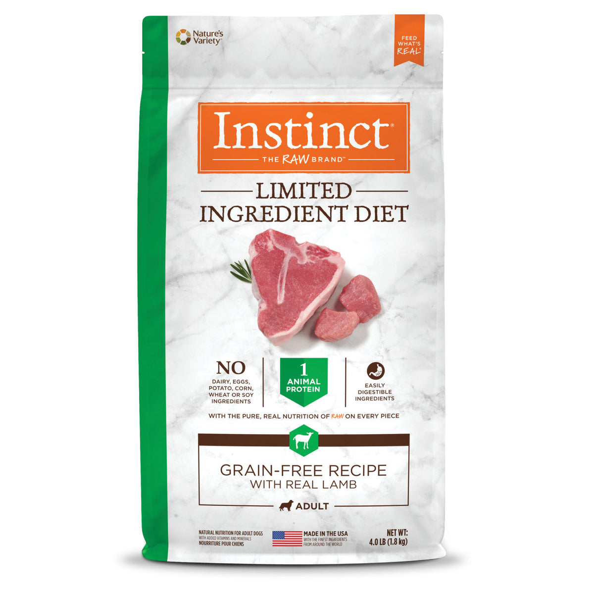 Bag of Instinct Adult Limited Ingredient Grain Free Lamb Dry Dog Food (20lb)