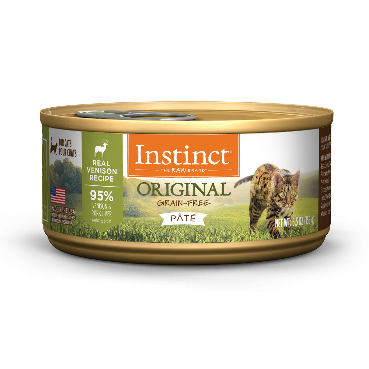 Can of Instinct Original Pate Grass-Fed Venison wet cat food, 5.5 ounce